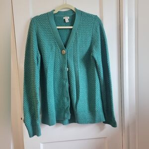 L.L. Bean teal basketweave cotton cardigan